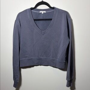 Women's Z Supply Active Rally V-Neck Cropped Sweatshirt Top - Dusty Blue